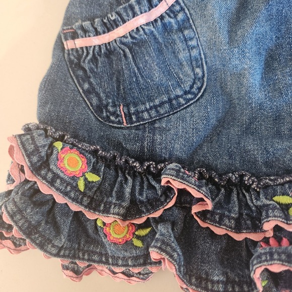 Y2k‎ 02 Disney Winnie the Pooh Denim Dress Girl Pink Embroidered Flowers Ruffles - Picture 5 of 8